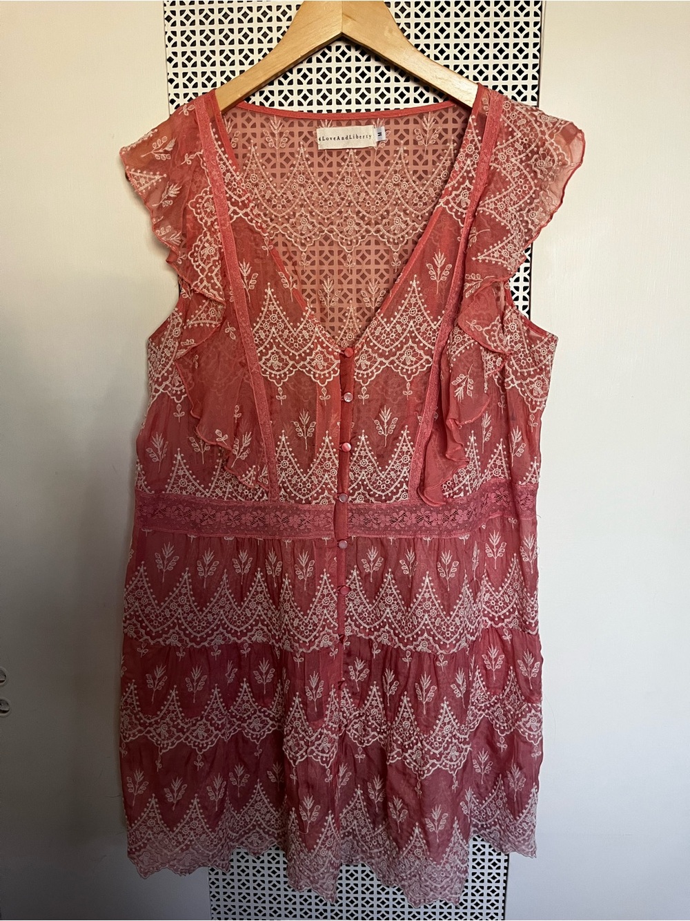 4 Love and Liberty Johnny Was Sheer Eyelet Tunic Dress pink medium